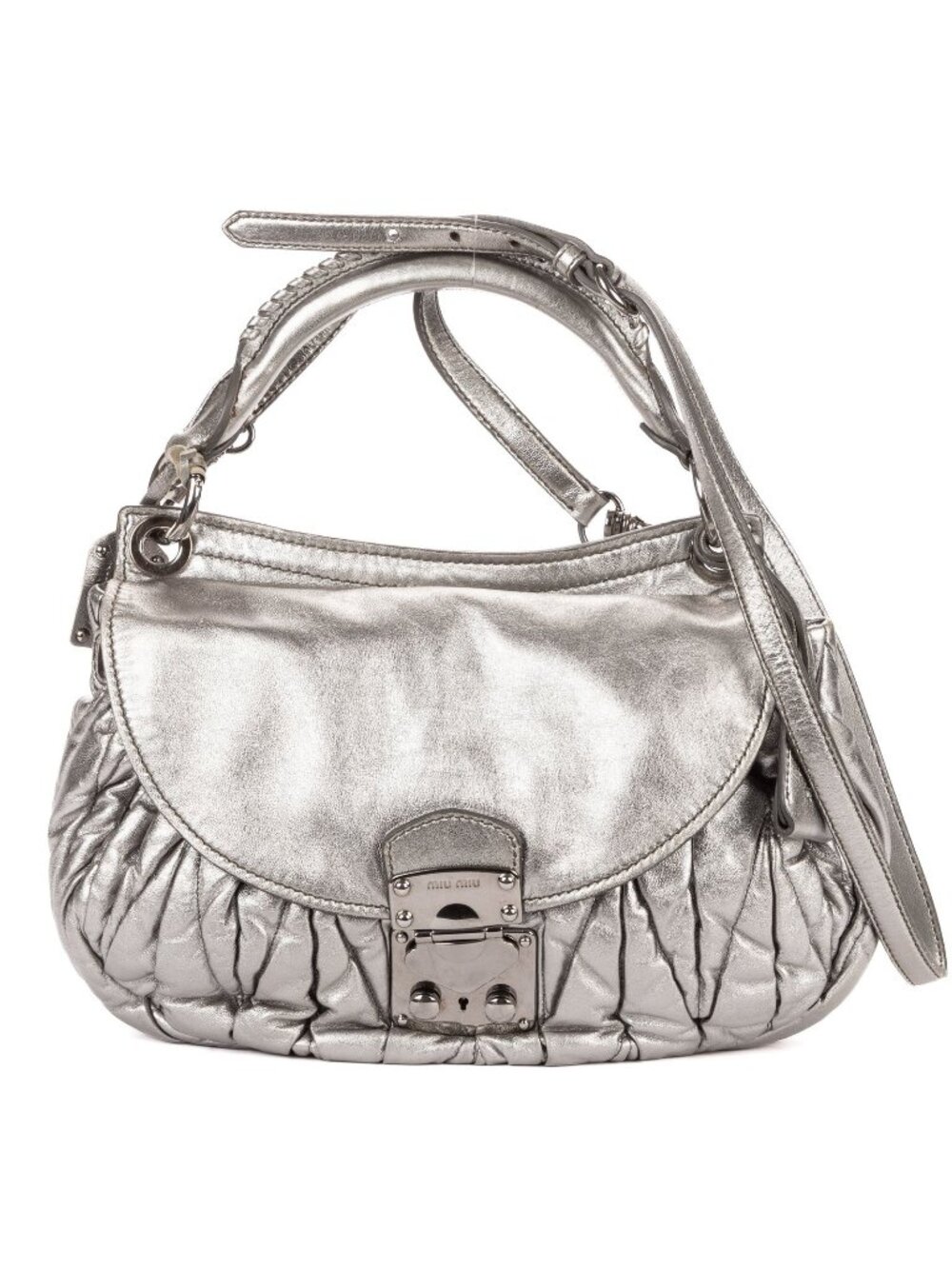 Miu Miu Hobo Crossbody Metallic Gray Matelase Calfskin